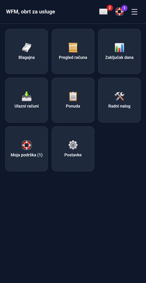 Mobilna aplikacija Sokak - početni izbornik